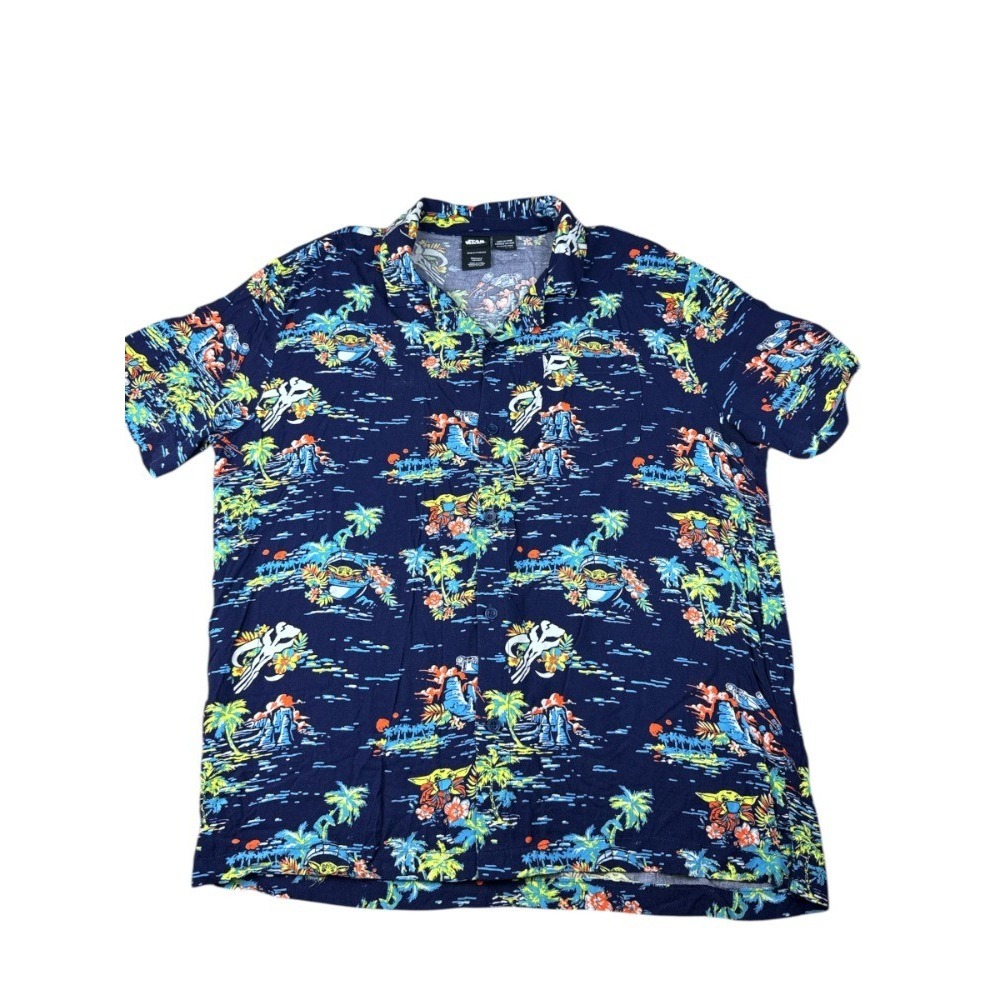 Star Wars Men's XL Grogu Baby Yoda Tropical Hawaiian Shirt Rayon Button Up